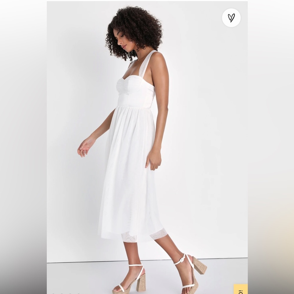🆕“Lulus” Twirling For You Ivory Lace-Up Bustier Tulle Midi Dress XLG - Picture 4 of 13